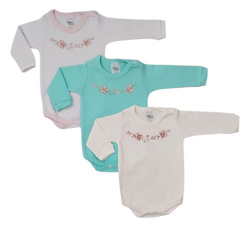 KIT BODY MANGA LONGA - 3 UNIDADES - TAMANHO RN AO G # 40.135 - ROSA BEBÊ