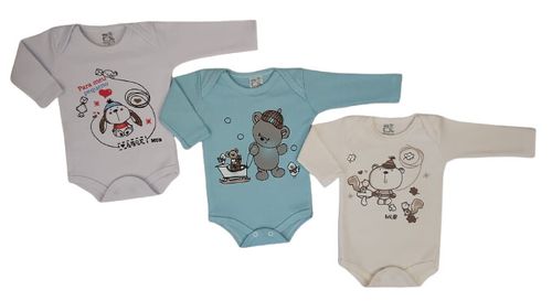 KIT BODY MANGA LONGA - MASCULINO - 3 UNIDADES - TAMANHO RN AO G # 2183 - MUB