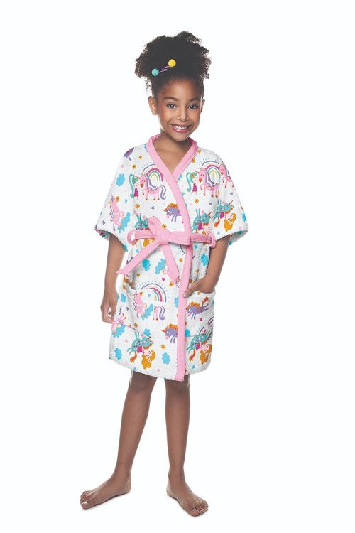 ROUPÃO FELPUDO - INFANTIL - QUIMONO - UNICÓRNIO -  TAMANHO G # 073790 - LEPPER