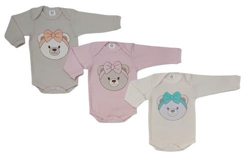 KIT BODY MANGA LONGA - 3 UNIDADES - TAMANHO RN AO G # 30.122 - FAZENDO GRAÇA