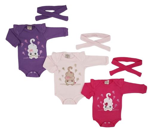 KIT BODY MANGA LONGA - 3 UNIDADES - TAMANHO RN AO G # 4460N - KORTE REKORTE