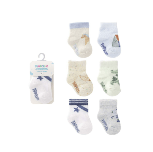 KIT MEIA COLORIDA - MASCULINO - 6 PARES - TAMANHO ZERO # 0301189 - PIMPOLHO