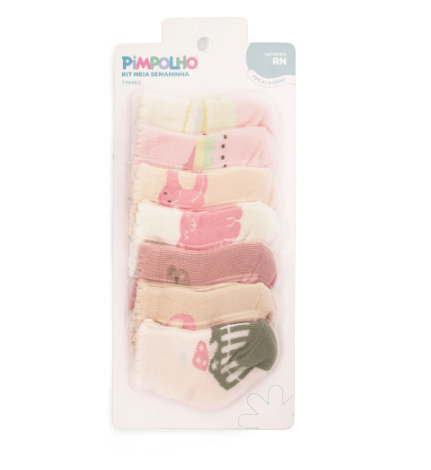 KIT MEIA SEMANINHA  - FEMININO - 7 PARES-TAMANHO RN # 0301070 - PIMPOLHO