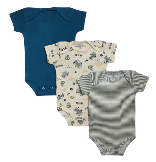 KIT BODY MANGA CURTA - 3 UNIDADES -TAMANHO RN AO G # 1002168 - ESTILINHO