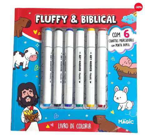 LIVRO DE COLORIR COM 6 CANETAS - FLUFFY & BIBLICAL # 584198 - MAGIC KIDS