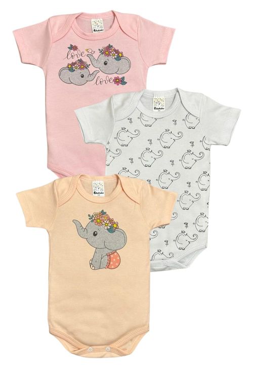 KIT BODY MANGA CURTA - 3 UNIDADES - TAMANHO RN AO EG # 8711 - PETUTINHA