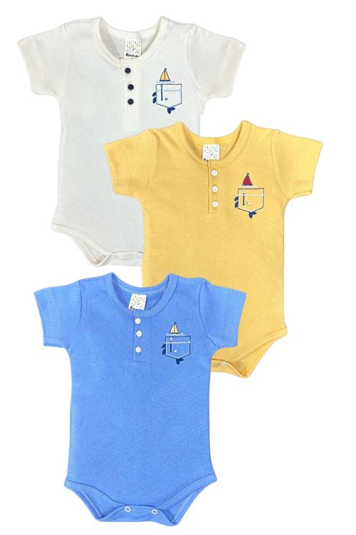 KIT BODY MANGA CURTA - MASCULINO - 3 UNIDADES - TAMANHO RN AO EG #8666 - PETUTINHA