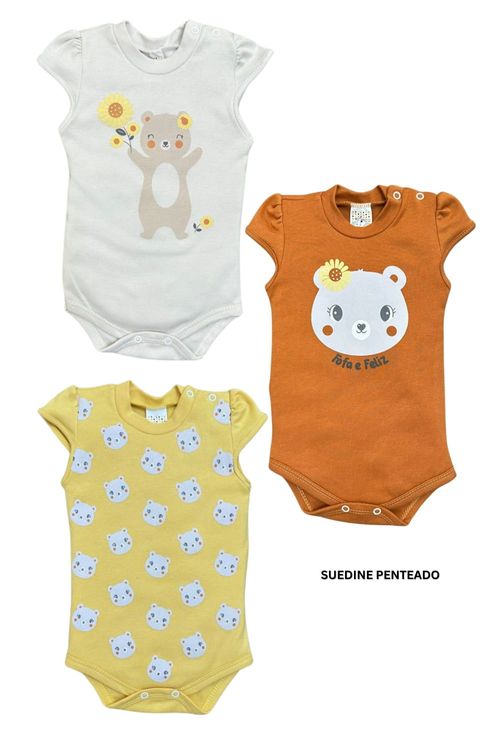 KIT BODY MANGA CURTA - FEMININO - 3 UNIDADES - TAMANHO RN AO EG # 8670 - PETUTINHA