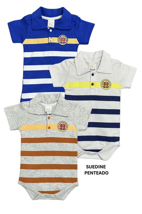 KIT BODY MANGA CURTA - MASCULINO - 3 UNIDADES - TAMANHO RN AO EG # 8677 - PETUTINHA