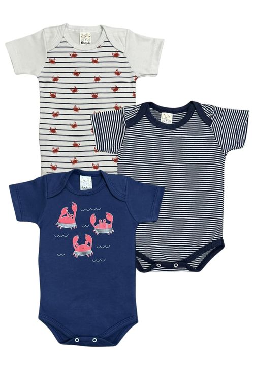 KIT BODY MANGA CURTA - MASCULINO - 3 UNIDADES - TAMANHO RN - EG # 8694 - PETUTINHA