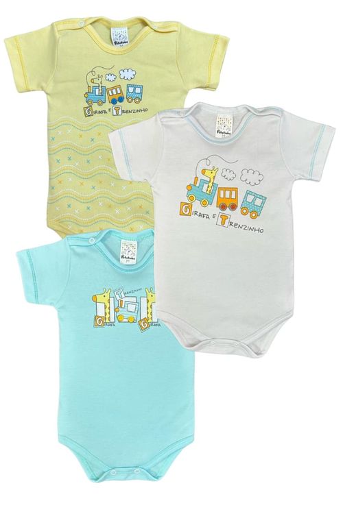 KIT BODY MANGA CURTA - MASCULINO - 3 UNIDADES - TAMANHO RN AO EG # 8661 - PETUTINHA