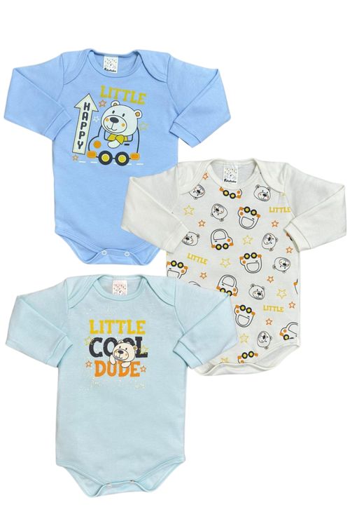 KIT BODY MANGA LONGA - MASCULINO - 3 UNIDADES - TAMANHO RN AO EG # 8724 - PETUTINHA