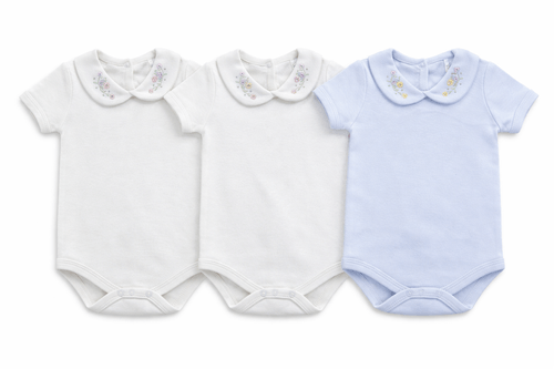 KIT BODY MANGA CURTA - 3 UNIDADES - TAMANHO RN AO G # 10.139 - AZUL BEBÊ