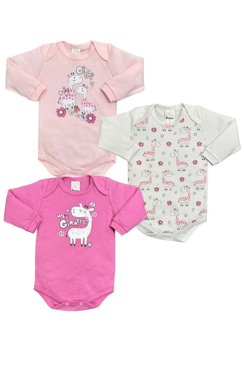 KIT  BODY MANGA LONGA - FEMININO -  3 UNIDADES - TAMANHO RN AO EG # 8725 - PETUTINHA