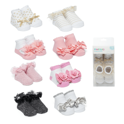 KIT MEIA FESTINHA 2 PARES  - FEMININO - TAMANHO RN # 0301120 - PIMPOLHO