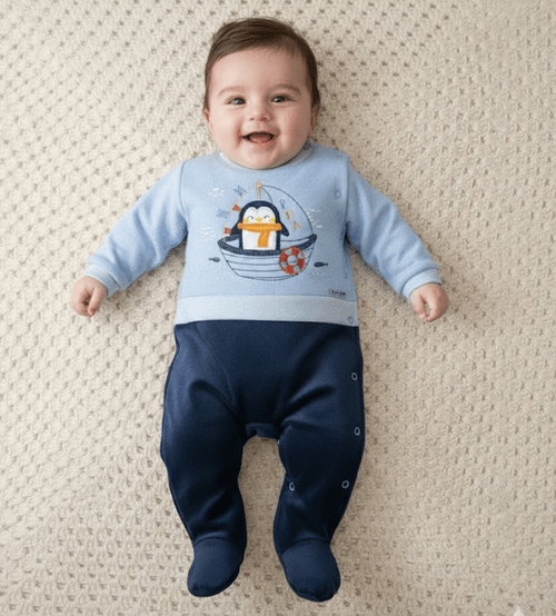 MACACÃO LONGO PLUSH - PINGUIM  - TAMANHO RN AO M # 26258 -  PRESENTE DE ANJO