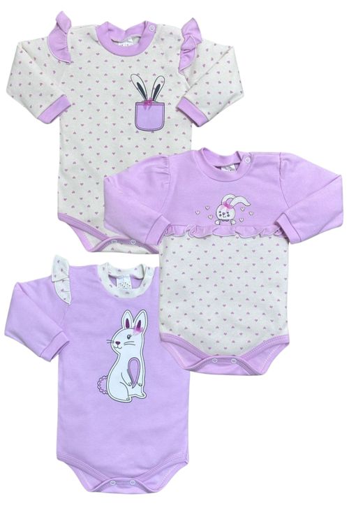 KIT BODY MANGA LONGA - FEMININO  - 3 UNIDADES - TAMANHO RN AO EG # 8751 - PETUTINHA