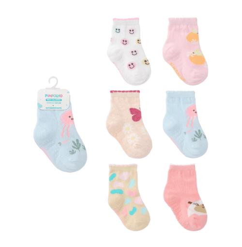 KIT MEIA CANO ALTO COLORIDA - FEMININO - 6 PARES - TAMANHO 16 A 20 # 0300665 - PIMPOLHO