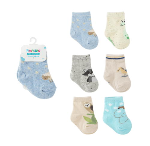 KIT MEIA CANO ALTO COLORIDA - MASCULINO - 6 PARES - TAMANHO 00 A 15 # 0300664 - PIMPOLHO