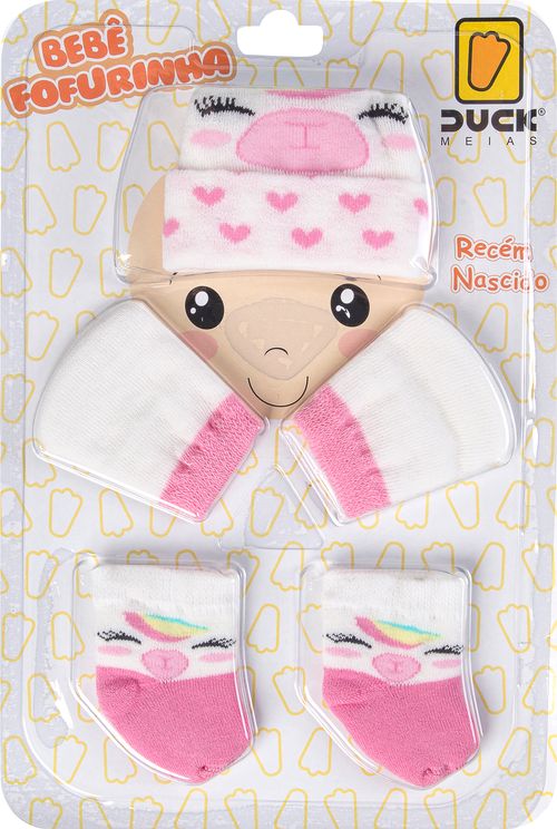 KIT FOFURINHA - TOUCA  LUVA E MEIA - TAMANHO RN #4502205405 - CONDE DUCK