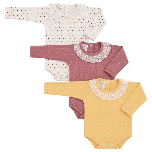 KIT BODY MANGA LONGA - 3 UNIDADES - TAMANHO RN AO G #40.172 - ROSA BEBÊ
