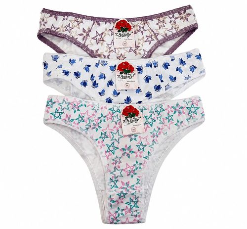 TANGA COTTON ESTAMPADA - 3 UNIDADES - TAMANHO P AO G # 0093 - ROSASTYL