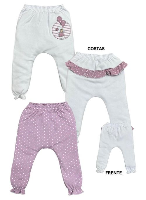 KIT CULOTE SEM PÉ - FEMININO - 3 UNIDADES - TAMANHO RN AO EG # 8756 - PETUTINHA