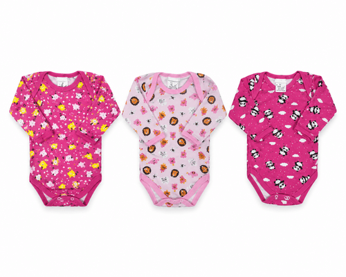 KIT BODY MANGA LONGA SUEDINE ESTAMPADO FEMININO - 3 UNIDADES - TAMANHO RN AO G #301700 - MAFESSONI
