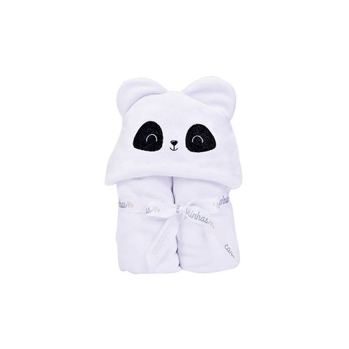 COBERTOR FLANNEL COM CAPUZ BORDADO - 110CM X 90CM - PANDA