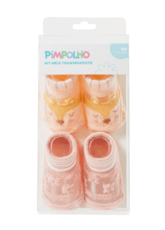 KIT MEIA TRANSPARENTE -  2 PARES  - FEMININO - TAMANHO RN # 0301525 - PIMPOLHO